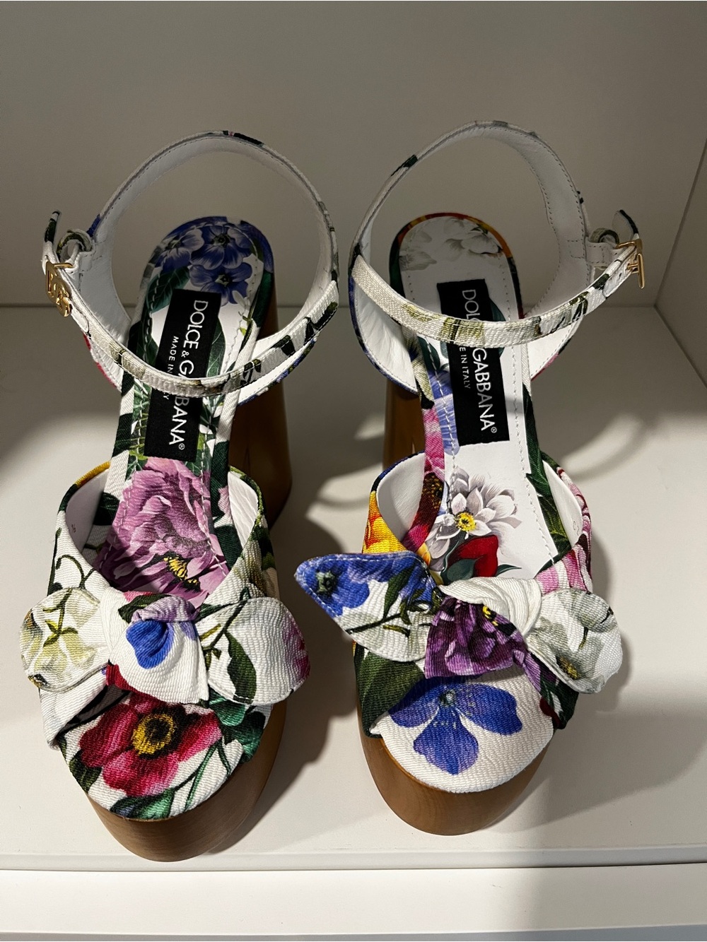 Dolce & Gabbana Floral Block Heel Sandals - White/Multi - NEVER worn